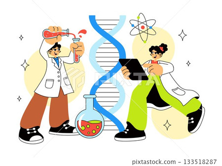 DNA Research Laboratory Illustration Featuring Blood Test and Nanotech Lab With Scientific and Medical Elements In a Future Technology Background 133518287