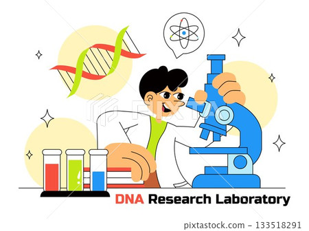 DNA Research Laboratory Illustration Featuring Blood Test and Nanotech Lab With Scientific and Medical Elements In a Future Technology Background 133518291