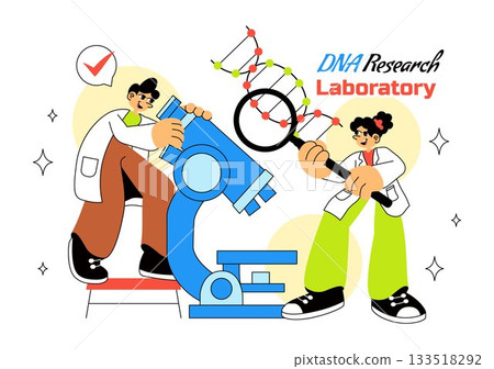 DNA Research Laboratory Illustration Featuring Blood Test and Nanotech Lab With Scientific and Medical Elements In a Future Technology Background 133518292