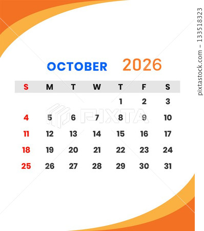 October 2026 Monthly Calendar with Modern Design 133518323