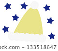 Blue star and yellow Santa hat design 133518647