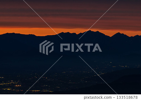 Evening view of the Northern Alps from Takabocchi Plateau 133518678