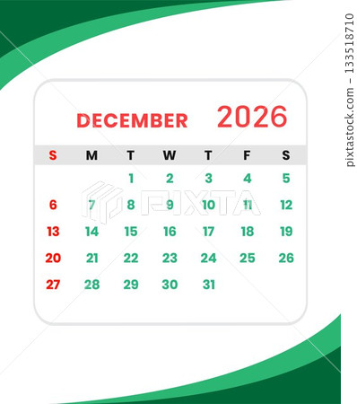 December 2026 Monthly Calendar Page December 2026 Monthly Calendar Page 133518710