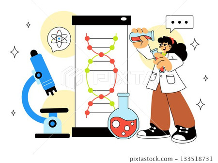 DNA Research Laboratory Illustration Featuring Blood Test and Nanotech Lab With Scientific and Medical Elements In a Future Technology Background 133518731
