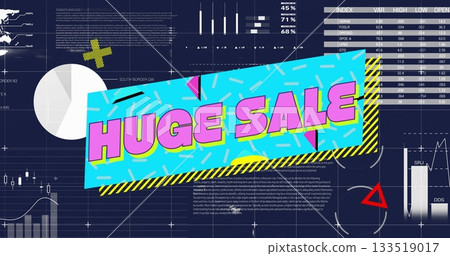 Showcasing aqua sale banner with HUGE SALE in financial layout, neon shapes, hazard stripes charts Showcasing aqua sale banner with HUGE SALE in financial layout, neon shapes, hazard stripes charts 133519017