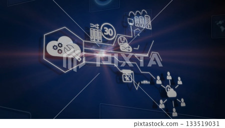 Displaying network icons connecting cloud wrench folder 30 server rack sync symbols on dashboard 133519031