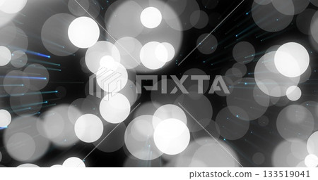 Floating translucent circles forming bokeh scene in digital space, with blue streaks, glowing dots Floating translucent circles forming bokeh scene in digital space, with blue streaks, glowing dots 133519041