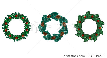 Green Christmas Holiday Wreaths Set Green Christmas Holiday Wreaths Set 133519275