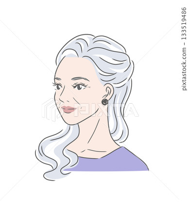 Illustration material of a beautiful senior woman with gray hair Illustration material of a beautiful senior woman with gray hair 133519486