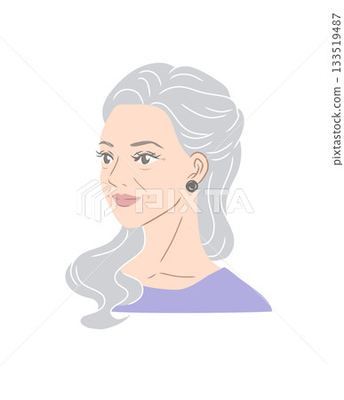 Color illustration of a beautiful senior woman with gray hair Color illustration of a beautiful senior woman with gray hair 133519487