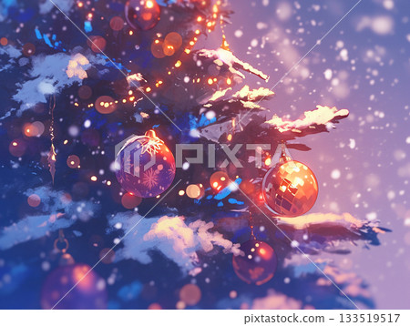 Background of Christmas tree in the snow AI image Background of Christmas tree in the snow AI image 133519517