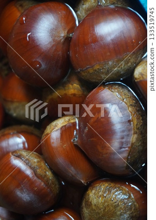 A lot of harvested chestnuts 133519745