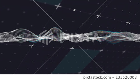 Flowing white dotted waveform stretching across digital grid, with scattered cross-shaped markers 133520008