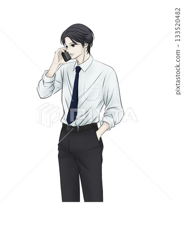 辦公室職員使用智慧型手機通話的插圖 133520482