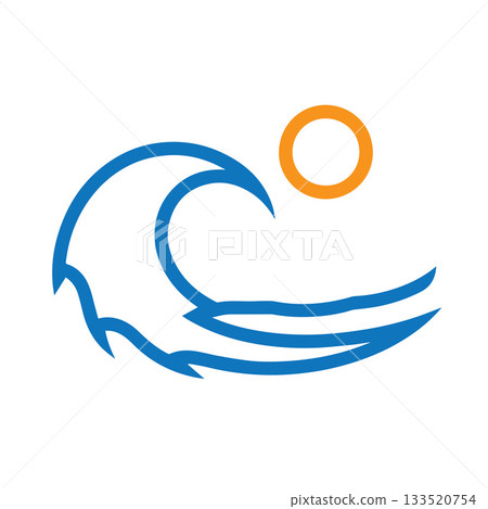 Curved Symmetrical Double-Wave Under A Dotted Sunrise Artistic Emblem Curved Symmetrical Double-Wave Under A Dotted Sunrise Artistic Emblem 133520754