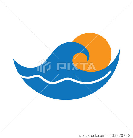 Strong Bold Wave Crest Under An Outlined Sun With Spaced Rays 133520760