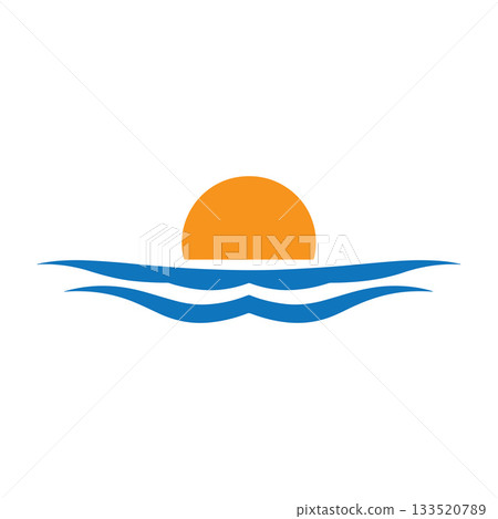 Horizontally Stretched Minimal Wave Beneath A Clean Circular Sun Symbol Horizontally Stretched Minimal Wave Beneath A Clean Circular Sun Symbol 133520789