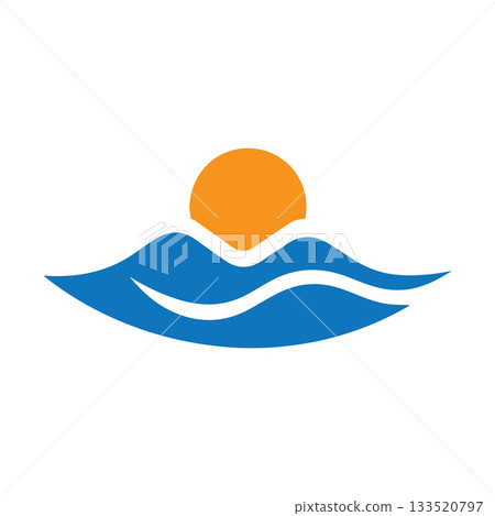 Symmetrical Minimal Wave And Halo Sun Logo With Smooth Curved Balance Symmetrical Minimal Wave And Halo Sun Logo With Smooth Curved Balance 133520797