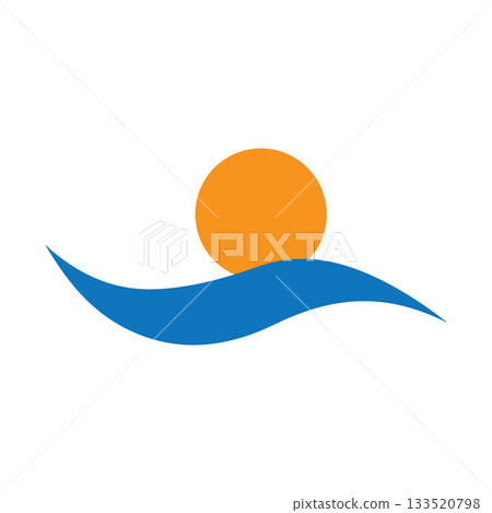 Mirrored Double-Wave Bands Flowing Beneath A Sharp Halo-Style Sun Symbol Mirrored Double-Wave Bands Flowing Beneath A Sharp Halo-Style Sun Symbol 133520798