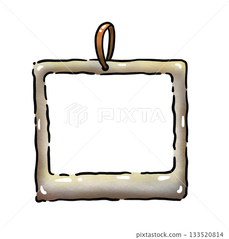 Cute hanging square photo frame cartoon border crayon illustration 133520814