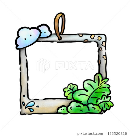 Cute nature decoration photo frame cartoon border crayon illustration 133520816