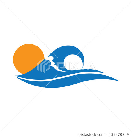 Dynamic Curling Wave Beneath A Radiant Sun Symbolic Emblem 133520839