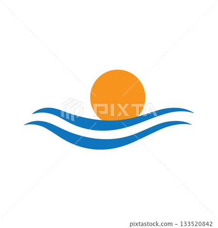 Retro Badge Style Emblem Featuring Wave And Shining Rising Sun 133520842