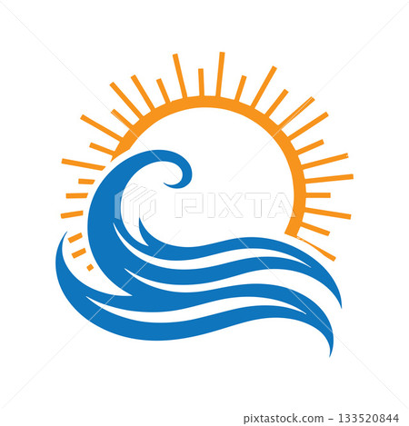 Futuristic Angular Wave Beneath Segmented Solar Rays Logo Design 133520844