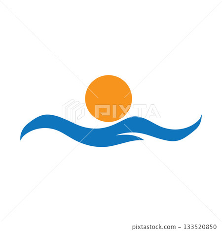 Circular Emblem Of Rotating Ocean Wave Beneath A Radiant Sun 133520850