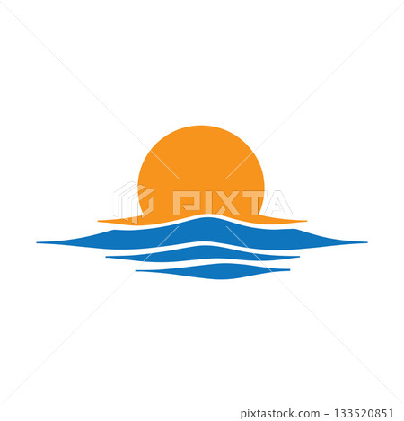 Clean Linear Water Wave With Geometric Sun Symbol For Branding Clean Linear Water Wave With Geometric Sun Symbol For Branding 133520851