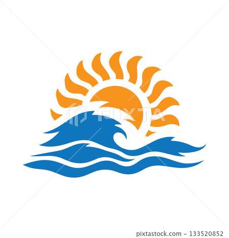 Sharp Minimalist Wave Crest Logo Under A Flat Sun Disc Shape 133520852