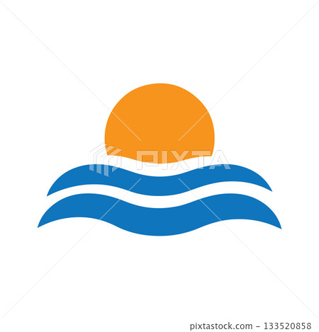 Modern Sharp-Edged Wave Combined With Strong Sun Shape In Bold Contrast Modern Sharp-Edged Wave Combined With Strong Sun Shape In Bold Contrast 133520858