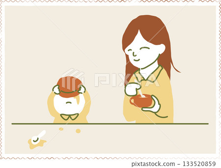 父母與孩子喝湯的插圖 133520859