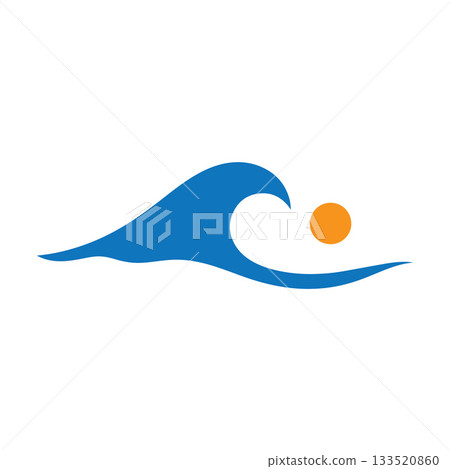 Abstract Zigzag Water Wave Interlocked With A Half-Sun Geometric Silhouette 133520860