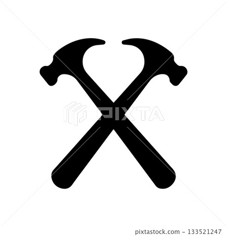 Geometric Triangle Crossed Hammer Logo Showing Futuristic Industrial Strength and Precision 133521247