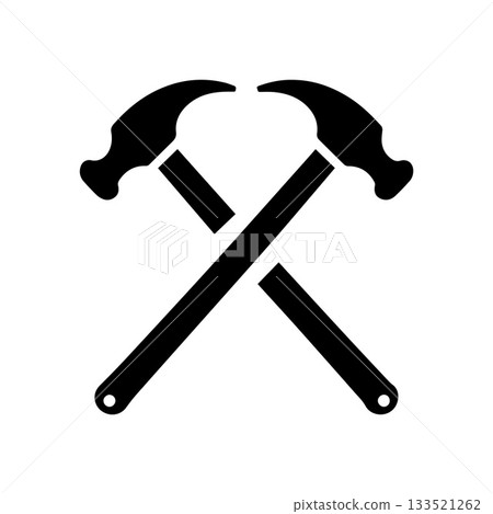 Dynamic Impact Crossed Hammer Logo Showing Movement Force and Industrial Power Dynamic Impact Crossed Hammer Logo Showing Movement Force and Industrial Power 133521262