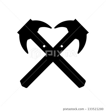 Circular Form Crossed Hammer Logo Showing Harmony Strength and Industrial Balance 133521280