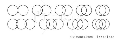Two and three intersecting circles. Circle Venn diagram with two and three parts. Infographic chart line icon. 2, 3 overlap balance elements diagram. Vector illustration isolated on white background Two and three intersecting circles. Circle Venn diagram with two and three parts. Infographic chart line icon. 2, 3 overlap balance elements diagram. Vector illustration isolated on white background 133521732