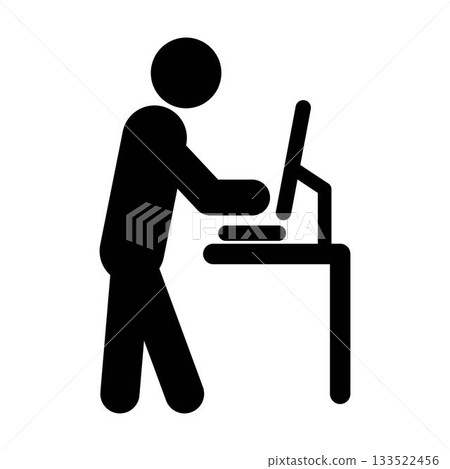 Person Working on Laptop Icon - Office Worker Silhouette, Remote Work, Freelance, Business Desk Graphic 133522456