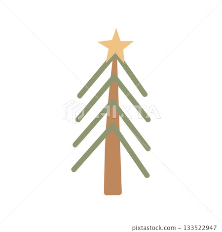 Hand Drawn Minimalist Christmas Tree Illustration With Star, Modern Festive Design 133522947
