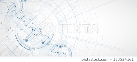 Abstract medical or science hexagons background, DNA strands, connected neural web 133524161