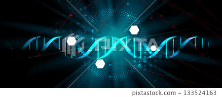 Abstract medical or science hexagons background, DNA strands, connected neural web Abstract medical or science hexagons background, DNA strands, connected neural web 133524163