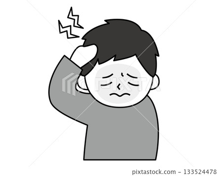 Monochrome illustration of a man suffering from a headache Monochrome illustration of a man suffering from a headache 133524478