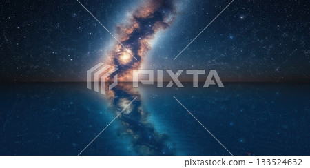 Milky Way Reflecting in Water Creating a Beautiful and Stunning Vista 133524632