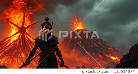 Breathtaking Waterfall in Iceland with a Rainbow on a Sunny Day 133524874