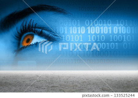Eye with binary code over desert 133525244
