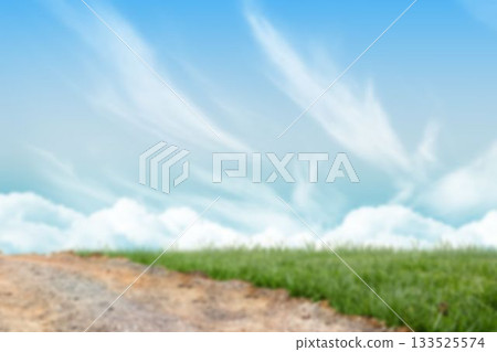 Grassy field by road against clody sky Grassy field by road against clody sky 133525574
