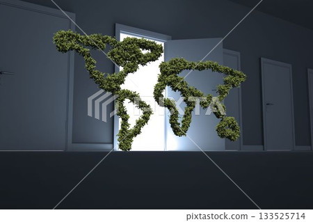 World map of topiary against doors 133525714