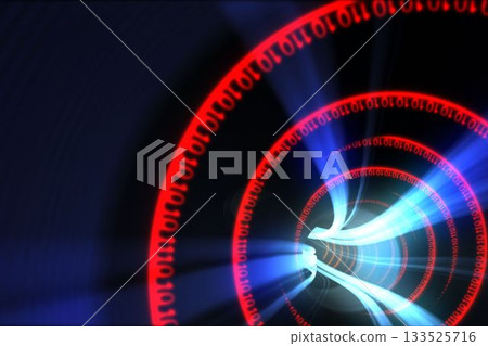 Red binary code spiral with blue light 133525716
