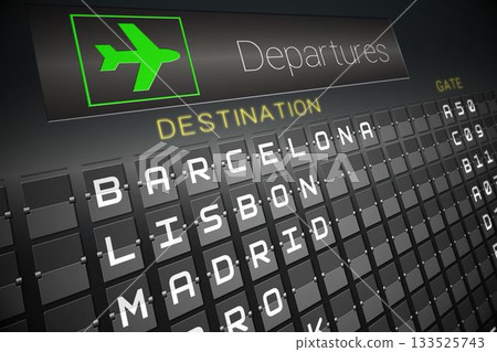 Black departures board for european cities 133525743